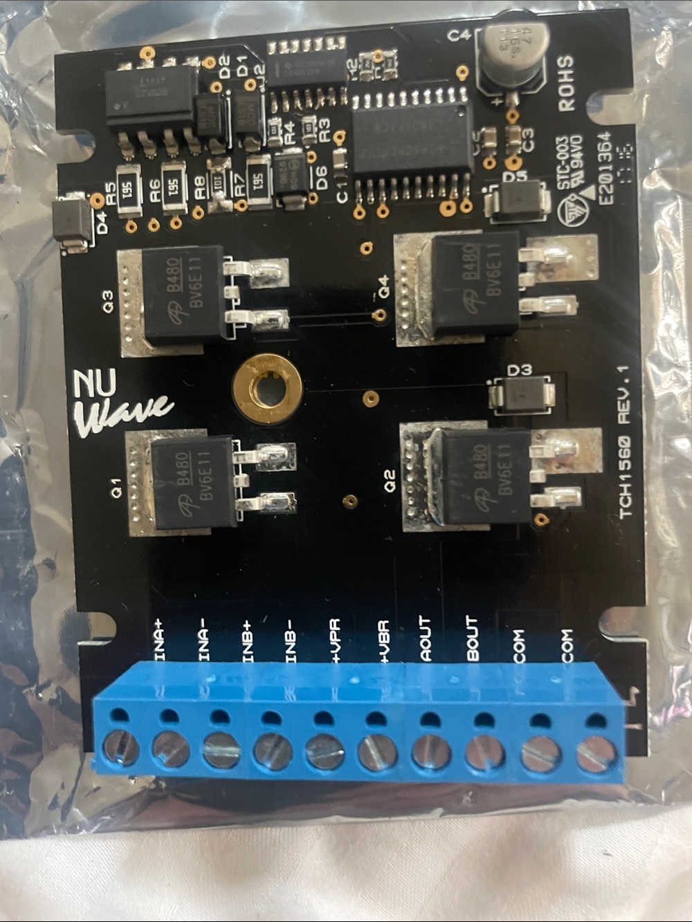 Black PCB Power Driver Board with Blue Terminal Block